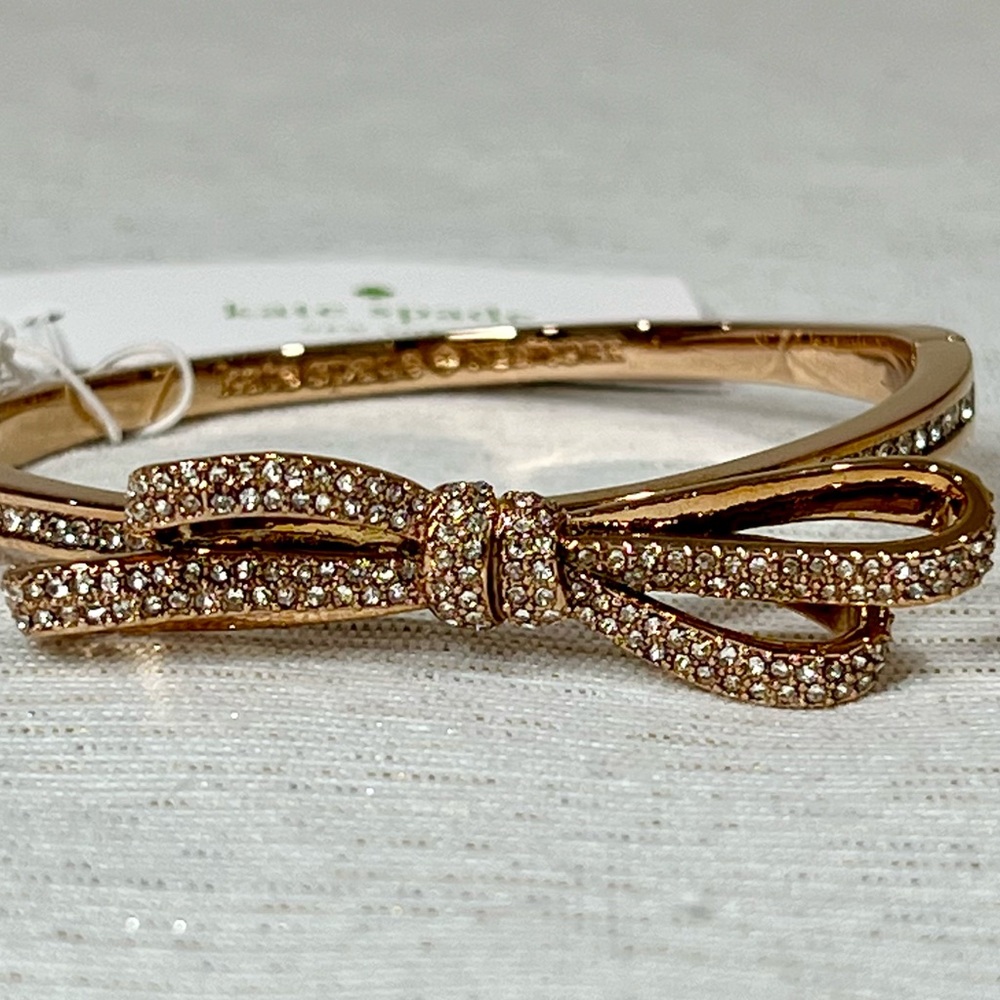 Nwt - Kate Spade NY Rose Gold Tone Pave Tied Up Bow Bangle Bracelet